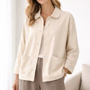 The Purists Cream 100% Cotton Button Front Jacket Minimalist Boxy Size M